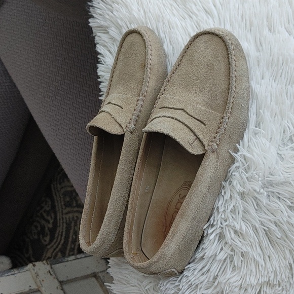 TOD'S Suede soft taupe beige mens loafers slip on 6.5 - Picture 3 of 16